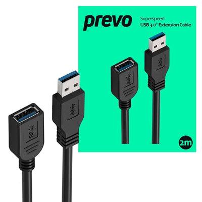 Prevo USBM-USBF-2M USB Extension Cable, USB 3.0 Type-A (M) to USB Type-A (F), 2m, Black, Up to 5Gbps Transmission Rate - IT Supplies Ltd