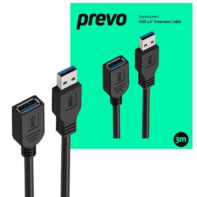 Prevo USBM-USBF-3M USB 3.0 Extension Cable, USB 3.0 Type-A (M) to USB Type-A (F), 3m, Black, Up to 5Gbps Transmission Rate - IT Supplies Ltd