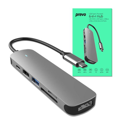 Prevo C605A USB Type-C 6-In-1 Hub with HDMI SD and TF Card Reader - IT Supplies Ltd