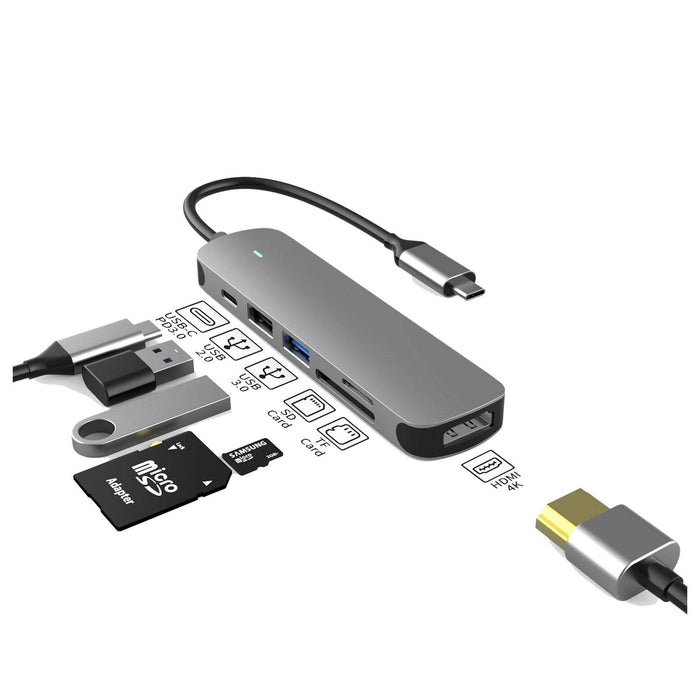 Prevo C605A USB Type-C 6-In-1 Hub with HDMI SD and TF Card Reader - IT Supplies Ltd