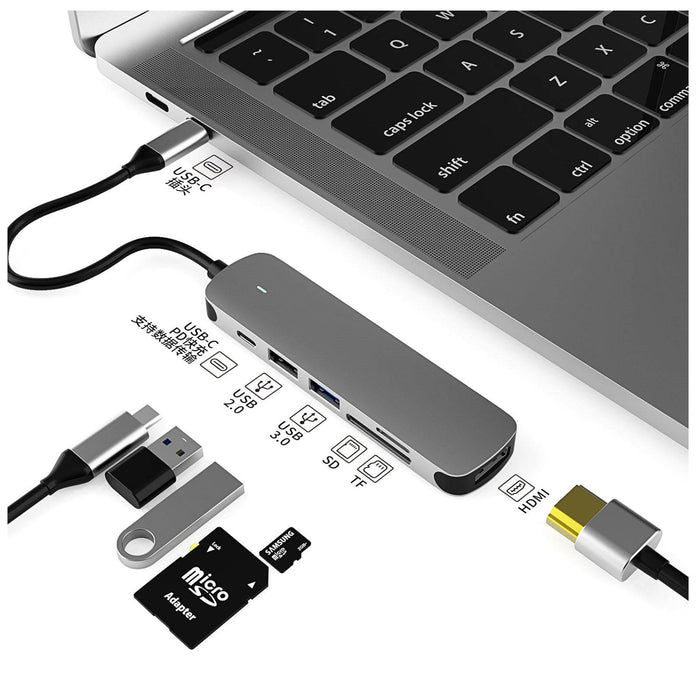 Prevo C605A USB Type-C 6-In-1 Hub with HDMI SD and TF Card Reader - IT Supplies Ltd