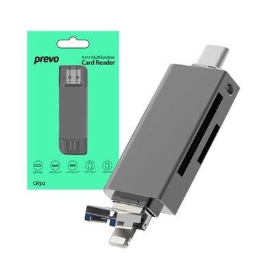 Prevo CR312 USB 2.0, USB Type-C and Lightening Connection, Card Reader, High-speed Memory Card Adapter Supports SD/Micro SD/TF/SDHC/SDXC/MMC, Compatible with Windows, Mac OS and Android, Black - IT Supplies Ltd
